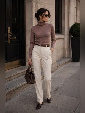 Aritzia Wilfred Rose Taupe Turtleneck Sweater XXS Quiet Luxury Minimalist Knit